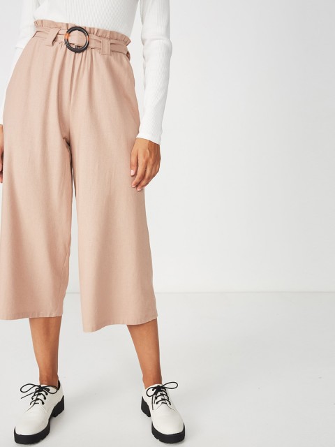 

COTTON ON Women Pink Loose Fit Solid Linen Culottes