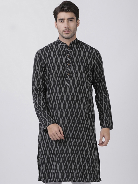 

VASTRAMAY Men Black & Off-White Woven Design Straight Kurta