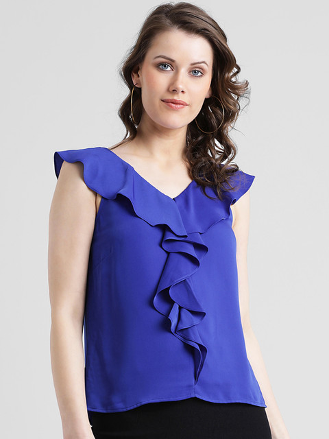 

Zink London Women Blue Solid A-Line Top