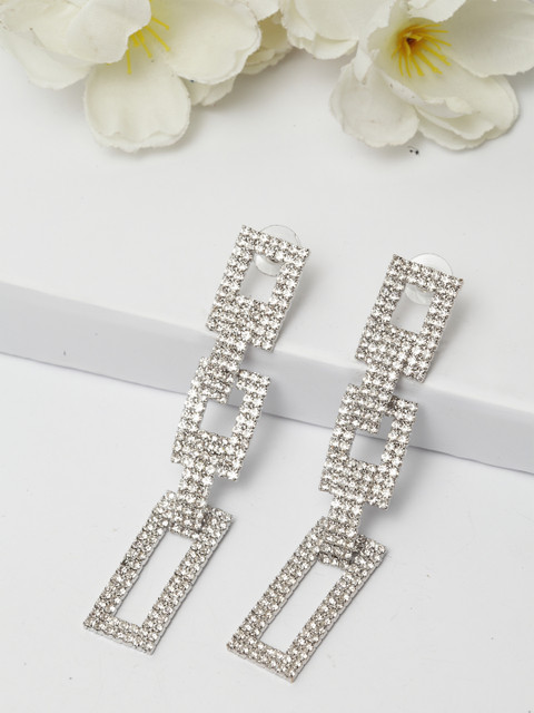 

AVANT-GARDE PARIS Silver-Toned & Rhodium-Plated Geometric Drop Earrings