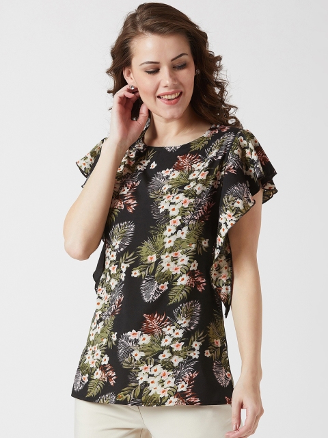 

U&F Women Black & Green Printed Top