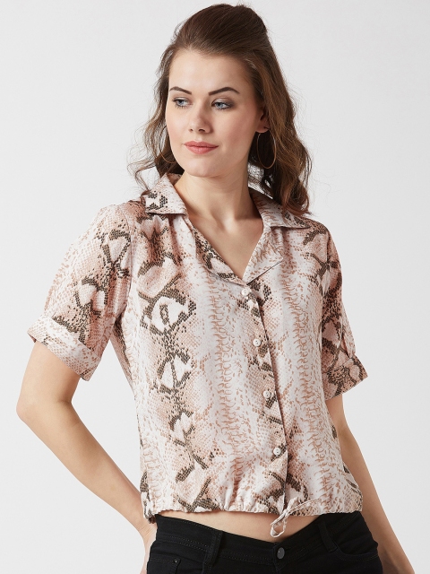 

U&F Women White Animal Printed Shirt Style Top