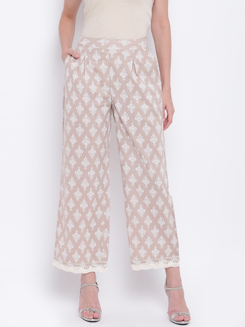 

Be Indi Women Beige & Off-White Printed Straight Palazzos