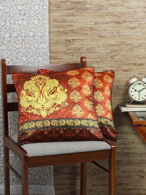 

Reinvention Factory Maroon & Gold-Toned Set of 2 Ethnic Motifs Square Cushion Covers
