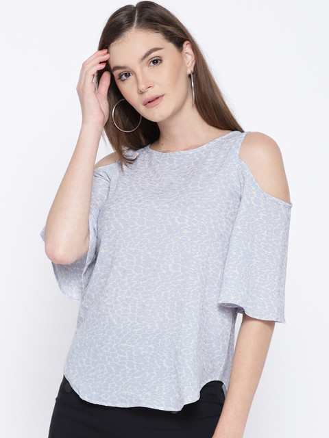 

MsFQ Women Blue Printed A-Line Top