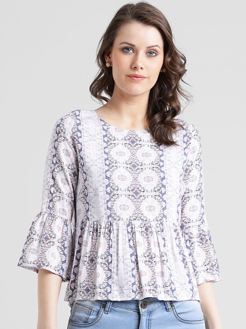 

Zink London Women White Printed A-Line Top