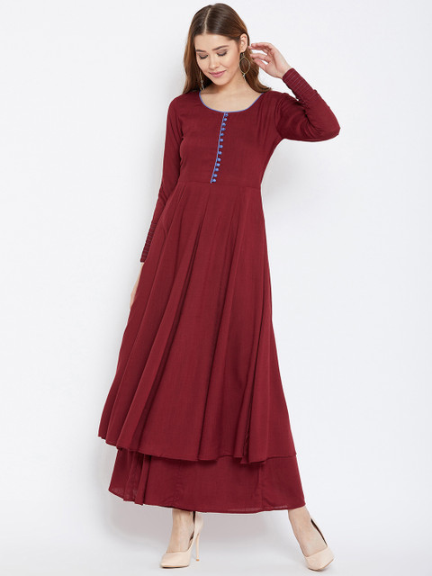 

PANIT Women Maroon Solid Anarkali Kurta