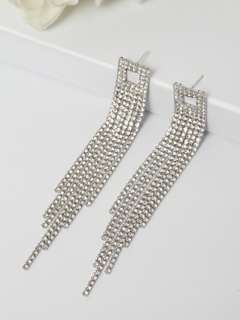 

AVANT-GARDE PARIS Silver-Toned & Rhodium-Plated Contemporary Drop Earrings