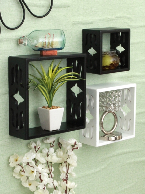 

Home Sparkle Set of 3 White & Black MDF Basic Wall Shelf