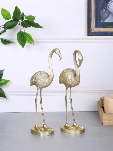 TAYHAA Set of 2 Gold-Toned Resin Flamingo Showpieces