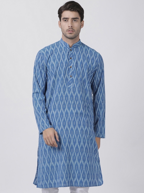 

VASTRAMAY Men Blue Printed Straight Kurta