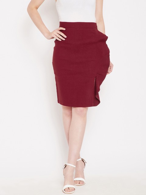 

Bitterlime Women Maroon Solid Pencil Skirt