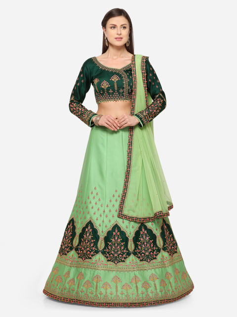 

RIYA Green & Gold-Coloured Unstitched Lehenga & Unstitched Blouse with Dupatta