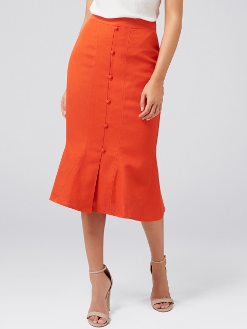 

Forever New Women Orange Solid Trumpet Skirt