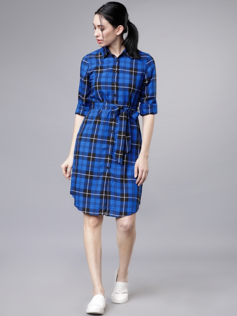 

Tokyo Talkies Women Blue Checked Shirt Dress