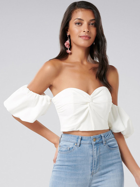 

Forever New Women White Solid Bardot Top