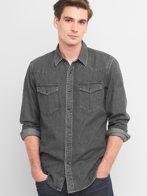 

GAP Men Grey Lightweight Denim Slim Fit Western Shirt