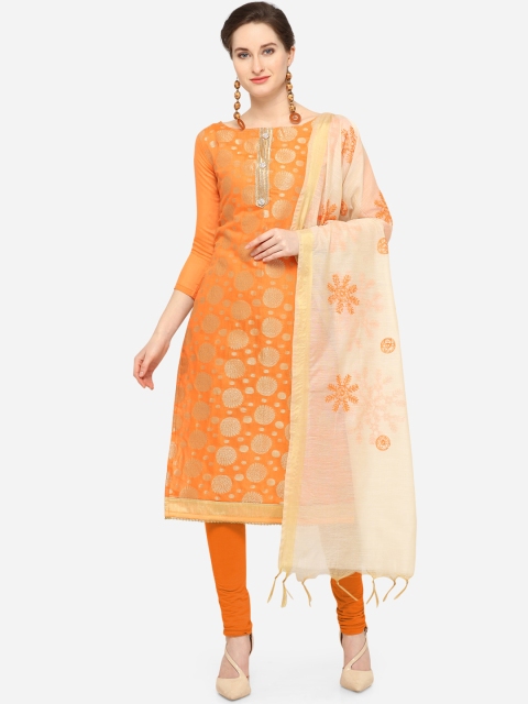 

Blissta Orange & Gold-Coloured Silk Blend Unstitched Dress Material