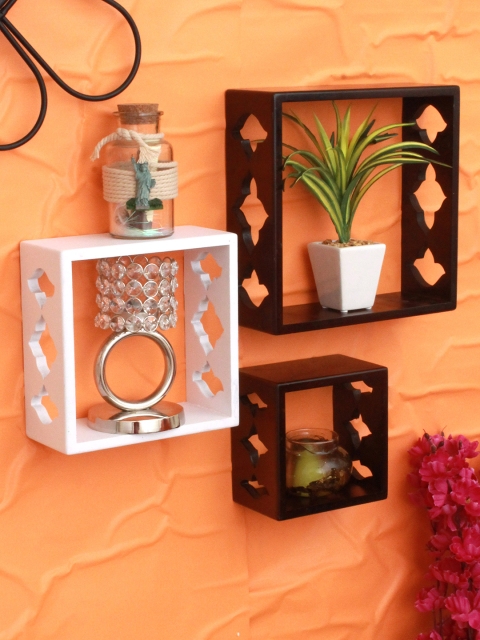

Home Sparkle Set of 3 Brown & White MDF Basic Wall Shelves