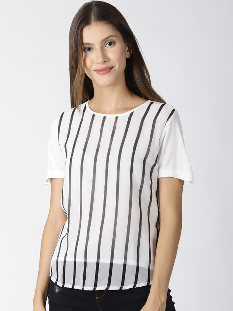 

Blue Saint Women White Striped Top