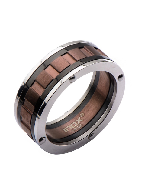 

Inox Jewelry Men Silver-Toned & Brown Stainless Steel Band Ring