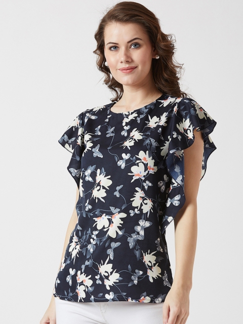 

U&F Women Blue & White Printed Top