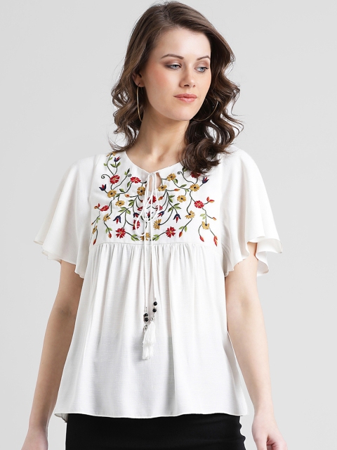 

Zink London Women Off-White Printed A-Line Top