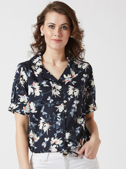 

U&F Women Blue Printed Shirt Style Top