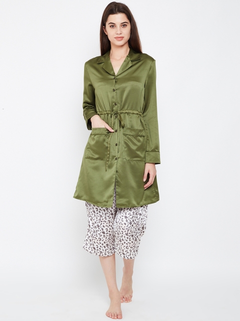 

Oxolloxo Women Olive Green Solid Sleep Shirt S19385WNW002