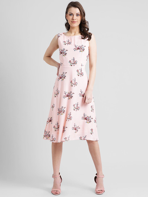 

Zink London Women Pink Printed Fit and Flare Dress