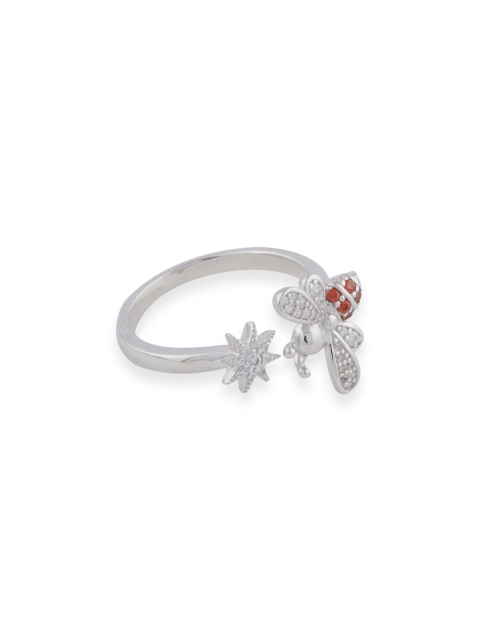 

bebe Women Silver-Plated & CZ-Studded Adjutsable Sterling Silver Finger Ring