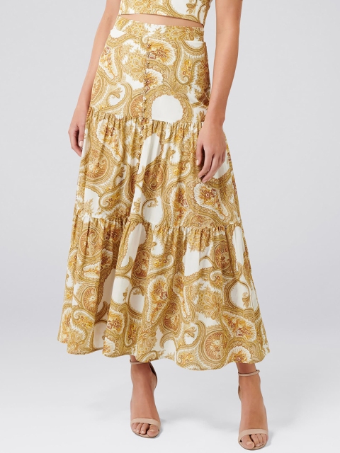 

Forever New Women Yellow Printed Flared Maxi Skirt