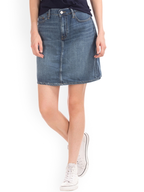 

GAP Women Blue Tencel Mini Pencil Skirt
