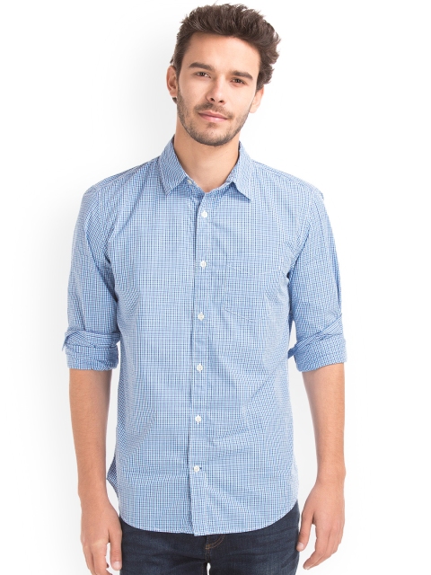 

GAP Men Blue True Wash Mini Checkered Standard Fit Shirt