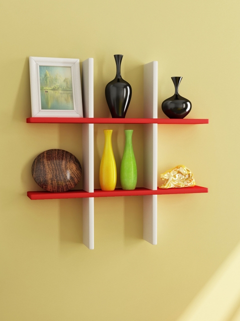 

Home Sparkle White & Red MDF Basic Wall Shelf