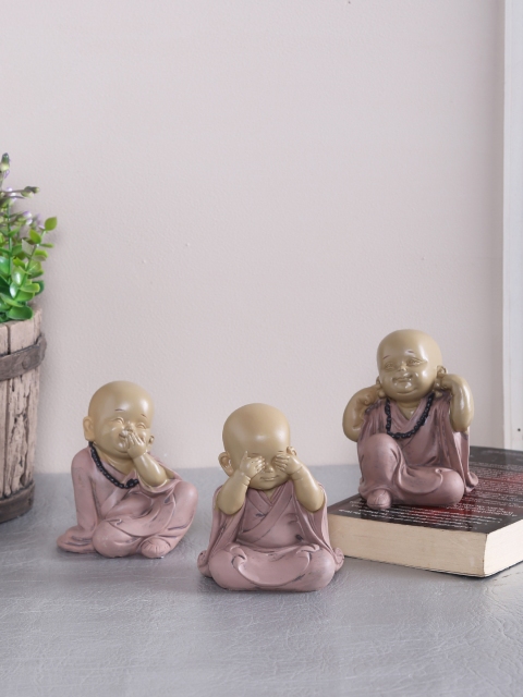 

TAYHAA Set of 3 Pink Resin Lord Buddha Showpiece