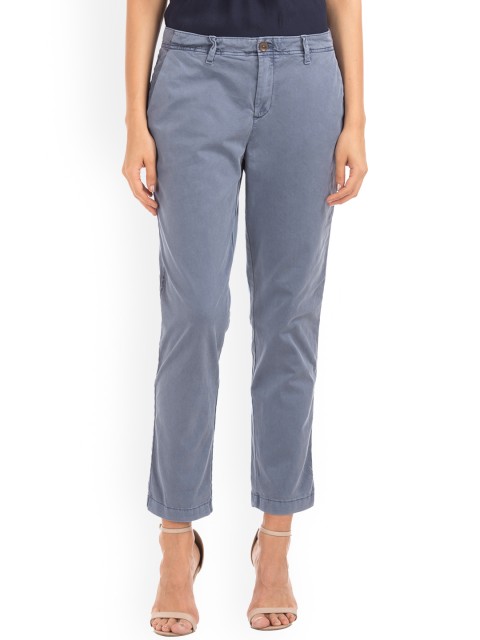 

GAP Women Blue Regular Fit Solid Cigarette Trousers