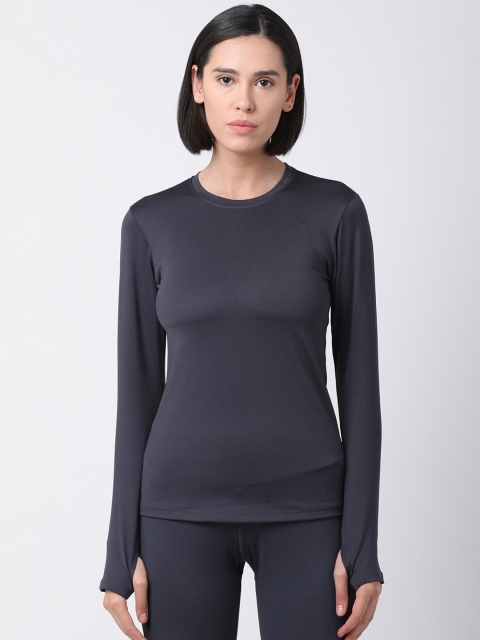 

GOLDSTROMS Women Charcoal Grey Solid Round Neck T-shirt