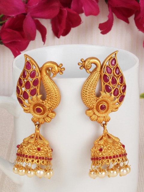 

Shining Diva Women Gold-Plated Dome Shaped Jhumkas