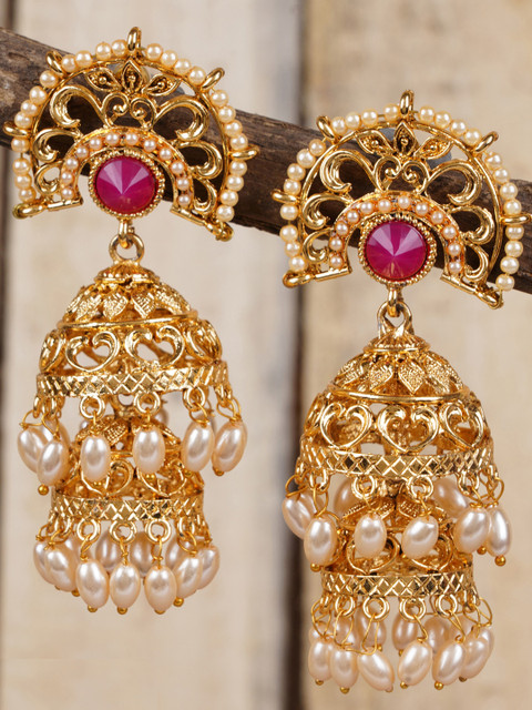 

Shining Diva Women Gold-Plated Dome Shaped Jhumkas
