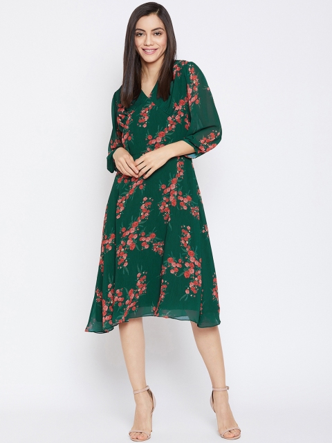 

Imfashini Women Green Printed Fit and Flare Dress