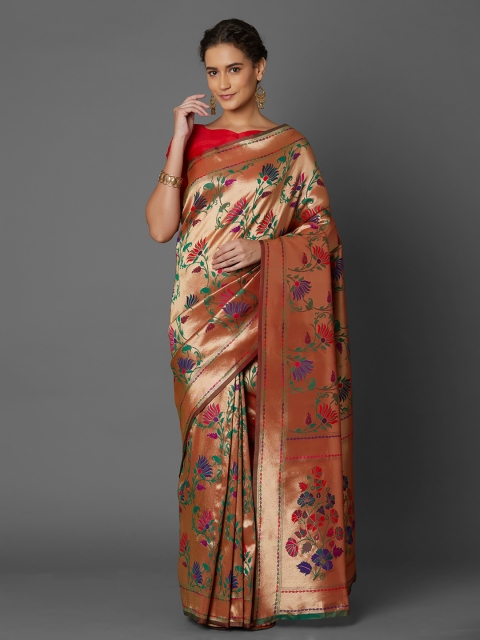 

Mitera Red & Gold-Toned Silk Blend Woven Design Banarasi Saree