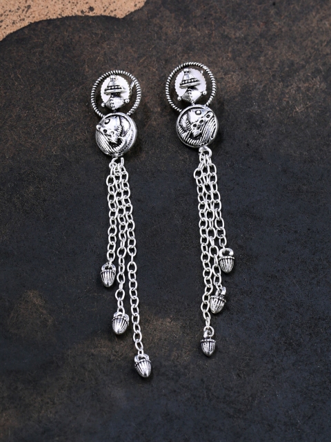 Studio Voylla Silver-Plated Contemporary Drop Earrings