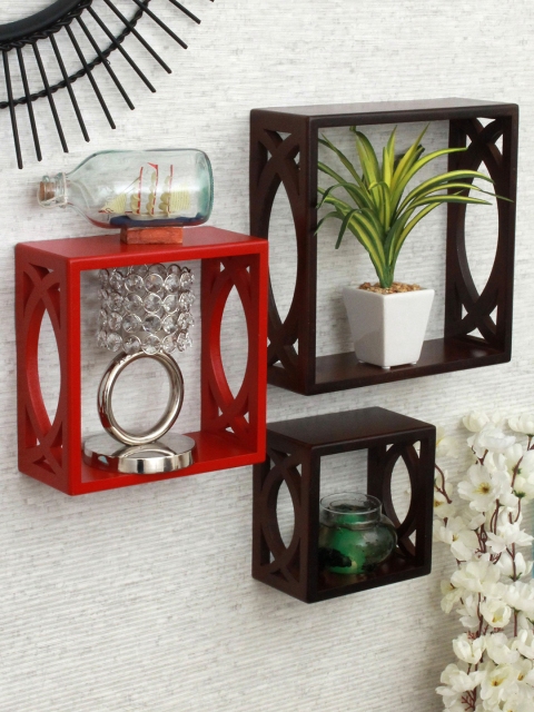 

Home Sparkle Brown & Red MDF Basic Wall Shelf