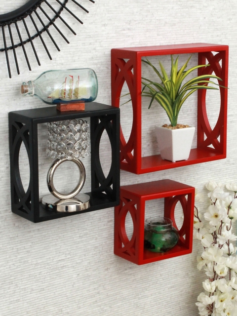 

Home Sparkle Set Of 3 MDF Basic Wall Shelves, Red