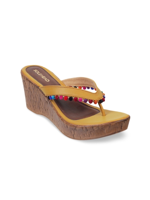 

SOLE HEAD Women Mustard Yellow Solid Sandals