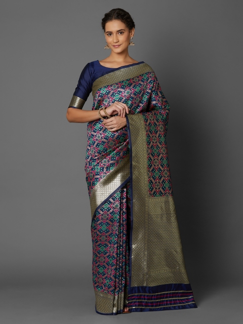 

Mitera Navy Blue Silk Blend Woven Design Banarasi Saree