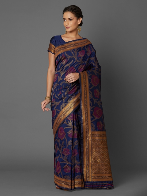 

Mitera Navy Blue & Gold-Toned Silk Blend Woven Design Banarasi Saree