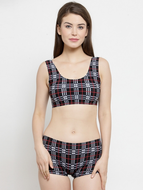 

PrettyCat Women Black & White Checked Lingerie Set PC-SET-5177