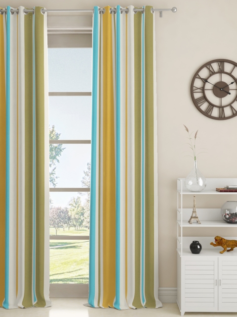 

GMF White & Green Striped Single Door Curtain